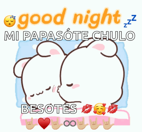 A Couple Of Teddy Bears Laying On Top Of Each Other With The Words Good Night Mi Papasote Chulo Besotes GIF