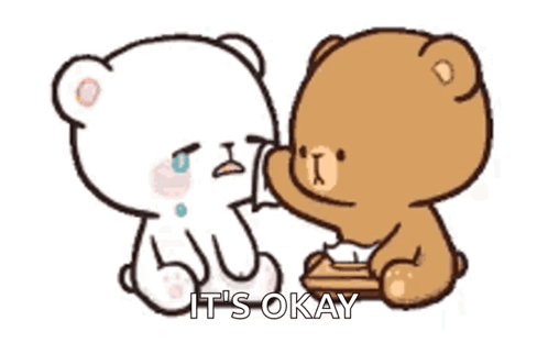 A Couple Of Teddy Bears Sitting Next To Each Other And One Of Them Is Crying . GIF
