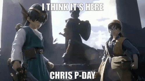 a couple of video game characters standing next to each other with a caption that says `` i think it 's here '' .