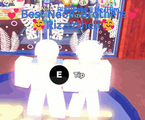 A Couple Of White Characters Are Standing Next To Each Other In Front Of A Window With The Words Best Neon Brothers Writ GIF