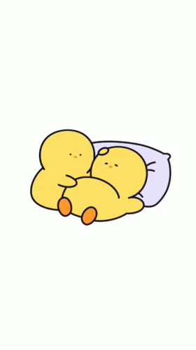 A Couple Of Yellow Ducks Laying Next To Each Other GIF