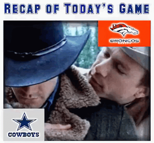 A Cowboy And A Broncos Logo Are On A Poster For A Cowboys Game GIF
