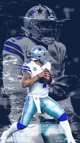 A Cowboys Football Player Is Holding A Football In His Hands GIF