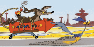 A Coyote Is Riding A Rocket That Says Rome Co GIF