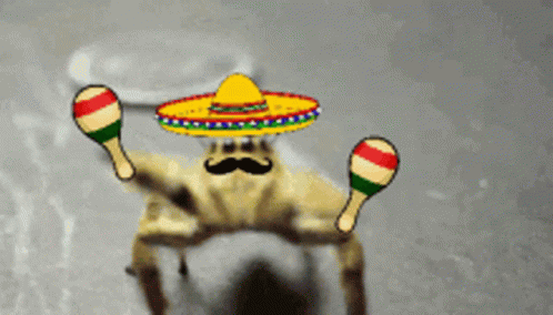 A Crab Wearing A Sombrero And Mustache Holds Maracas GIF