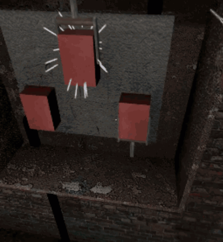 A Creepy Looking Woman In A White Dress Is Standing In Front Of A Red Telephone Booth GIF
