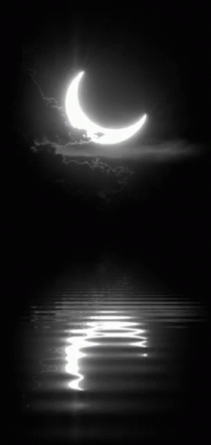 A Crescent Moon Is Reflected In The Water GIF