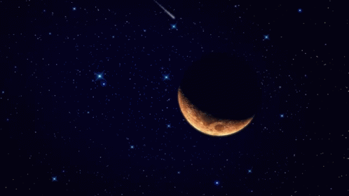 A Crescent Moon Is Surrounded By Stars In A Dark Night Sky GIF