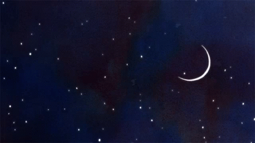 A Crescent Moon Is Visible In The Night Sky With Many Stars GIF