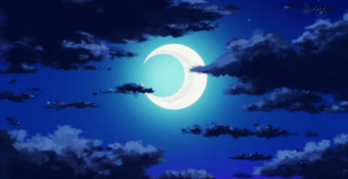 A Crescent Moon Shines Brightly In The Night Sky GIF