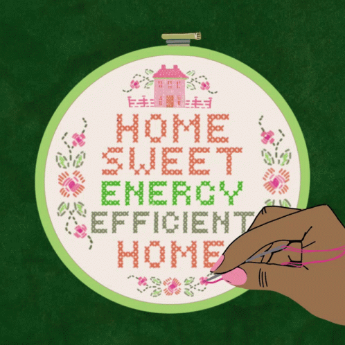 A Cross Stitch With The Words Home Sweet Energy Efficient Home Written On It GIF