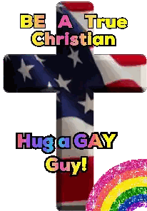 a cross that says be a true christian hug a gay guy on it