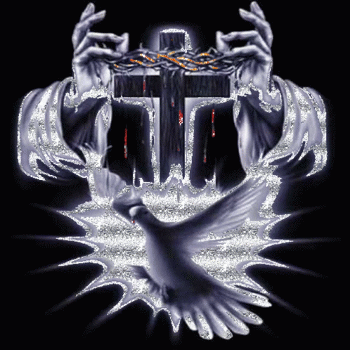 A Cross With A Crown Of Thorns On It And A Dove GIF