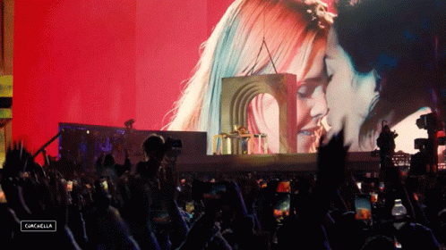 A Crowd At A Concert With A Sign That Says Cancella GIF