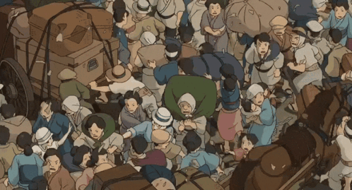 Crowd Of People With Boxes GIF