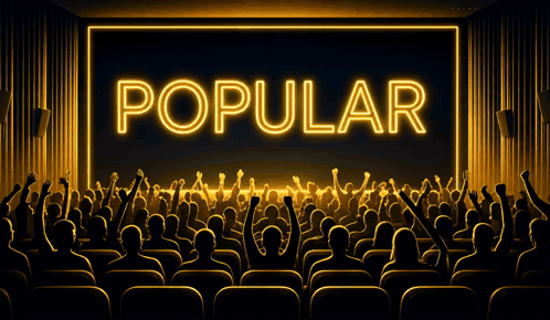 A Crowd Of People Are Watching A Movie And The Word Popular Is Glowing On The Screen GIF