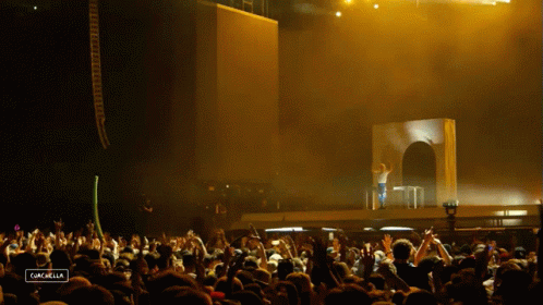 A Crowd Of People At A Concert With The Word Cancabella On The Bottom Right GIF