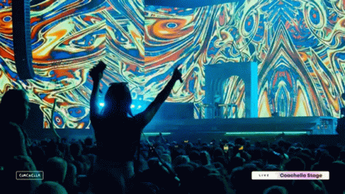 A Crowd Of People At A Concert With The Words Coachella On The Bottom GIF