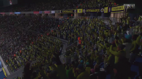 A Crowd Of People In A Stadium With Fenerbahce Banners On The Wall GIF