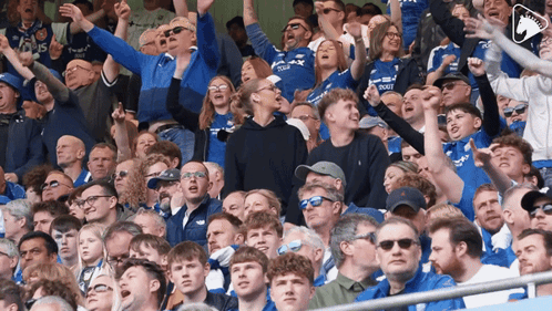 a crowd of people in a stadium with one wearing a shirt that says ' toys ' on it