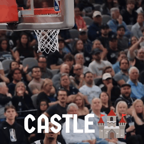 A Crowd Of People Watching A Basketball Game And The Word Castle Is On The Bottom GIF
