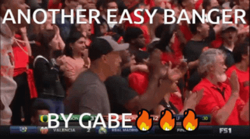a crowd of people watching a basketball game with the words another easy banger by gabe