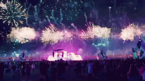 A Crowd Of People Watching A Fireworks Display With The Word Jets In The Foreground GIF