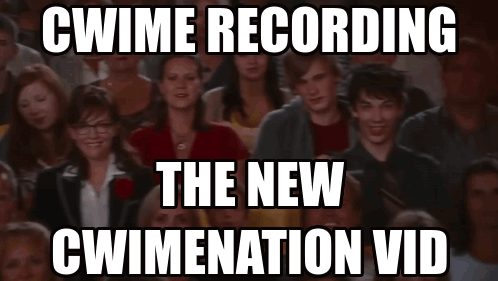 A Crowd Of People With A Caption That Says Cwime Recording The New Cwimenation Vid GIF