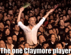 A Crowd Of People With The One Claymore Player Written On It GIF