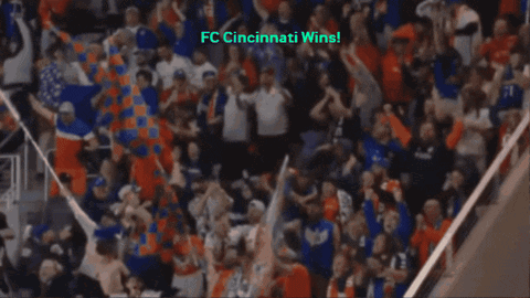 A Crowd Of People With The Words Fc Cincinnati Wins On The Top GIF
