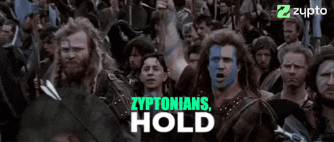 A Crowd Of People With Zyptonian 'S Hold Written In Green GIF