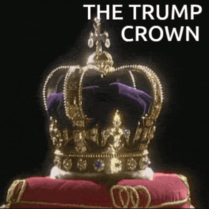 A Crown Is Sitting On A Red Pillow With The Words The Trump Crown Above It GIF