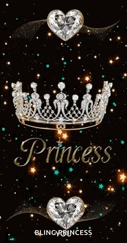 A Crown With Diamonds And A Heart With The Word Princess On A Black Background . GIF