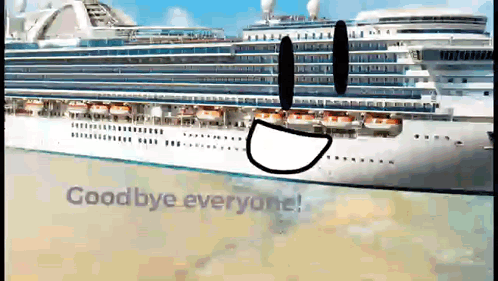 a cruise ship says goodbye to everyone in a cartoon