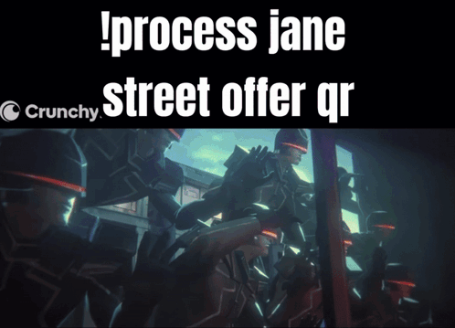 a crunchy advertisement with a picture of a group of people and the words process jane street offer qr