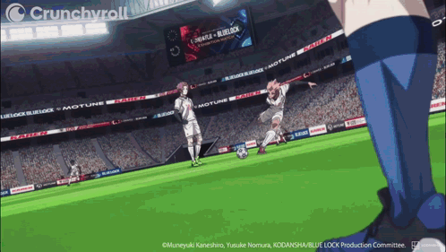 A Crunchyroll Ad Shows A Soccer Game Being Played In A Stadium GIF