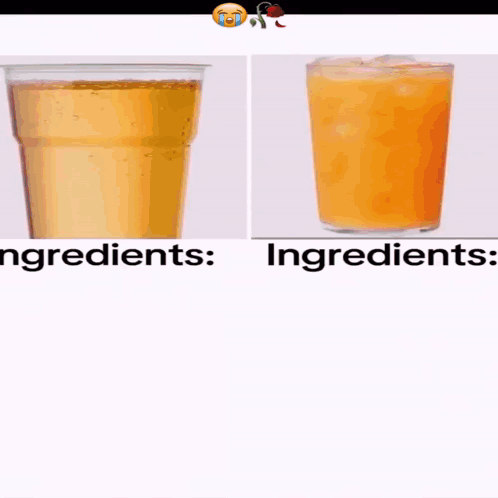 A Cup Of Apple Juice Next To A Cup Of Orange Juice With The Ingredients Listed GIF
