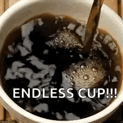 A Cup Of Coffee Is Being Poured Into A Cup On A Table . GIF