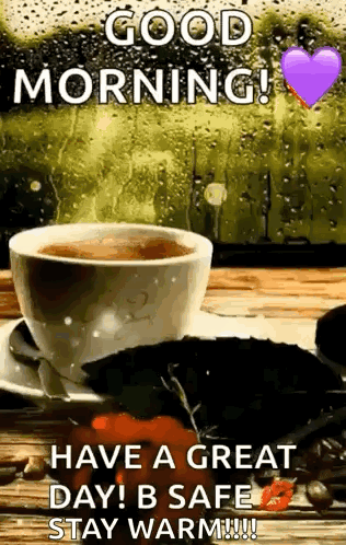 A Cup Of Coffee Is On A Saucer On A Table With A Purple Heart . GIF