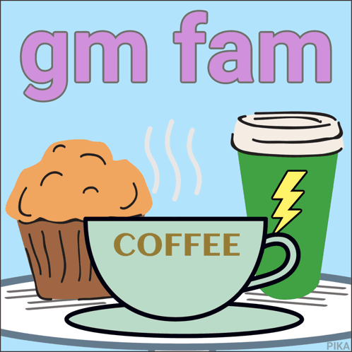 A Cup Of Coffee Next To A Muffin And A Green Cup With A Lightning Bolt On It GIF