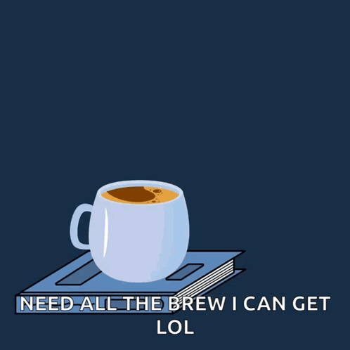 A Cup Of Coffee Sits On Top Of A Book With The Words Good Morning GIF