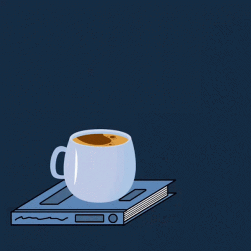A Cup Of Coffee Sitting On Top Of A Book With The Words Good Morning Below It GIF