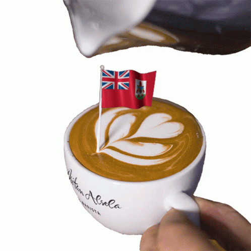 A Cup Of Coffee With A Flag On Top That Says Written Aliola GIF