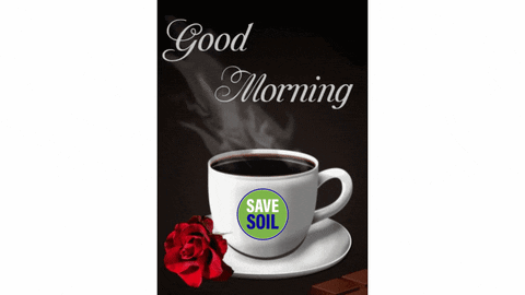 A Cup Of Coffee With A Save Soil Logo On It GIF