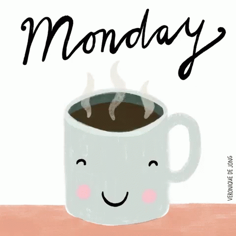 A Cup Of Coffee With A Smiling Face And The Word Monday Written On It . GIF