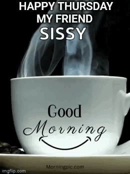 A Cup Of Coffee With Smoke Coming Out Of It And A Good Morning Message . GIF