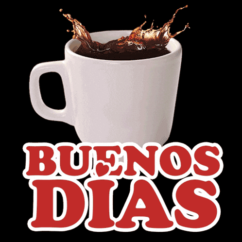 Cup Of Coffee With Buenos Dias Text GIF