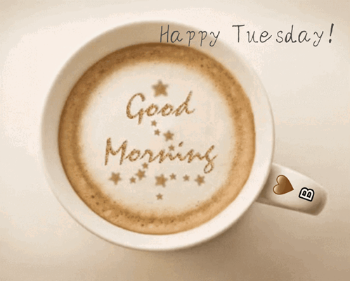 A Cup Of Coffee With The Words " Good Morning " Written On The Foam GIF