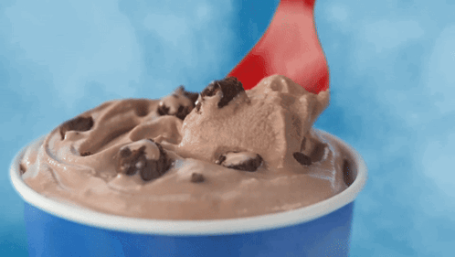 A Cup Of Ice Cream With A Red Spoon In It GIF