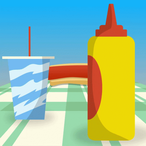 a cup of soda and a bottle of ketchup are on a table